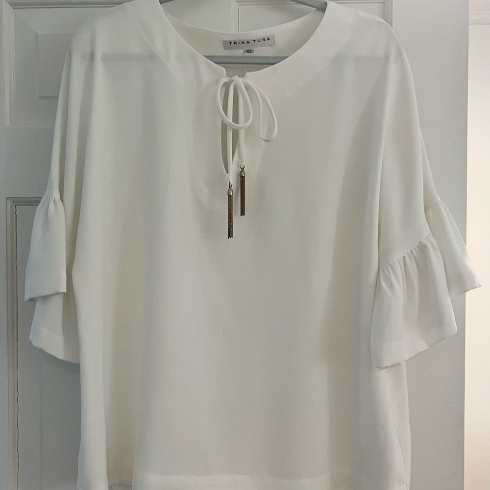 Trina Turk Cream Tie-Front Blouse